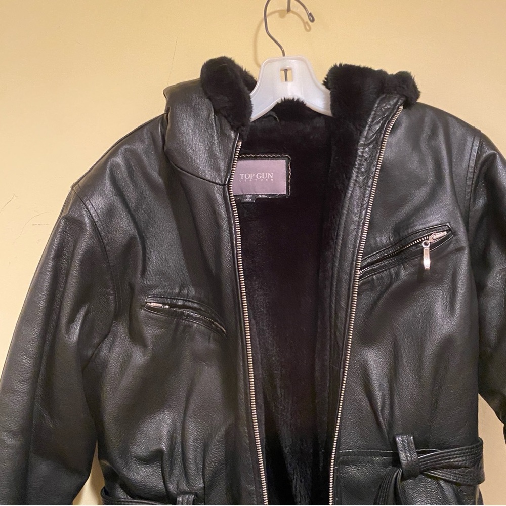 Black Leather Jacket with Fur Trim - Picture 2 of 7